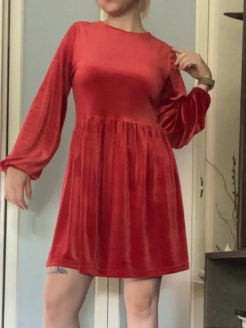 Copper Key orangish red velvet dress